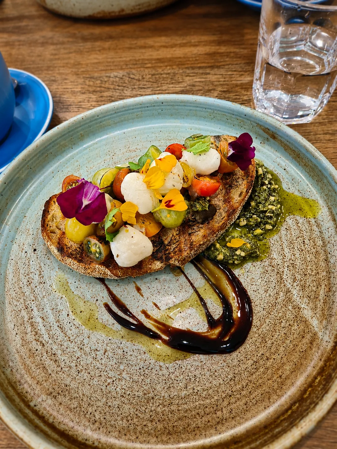 Heirloom tomato bruschetta with pesto at Cafe Nineteen